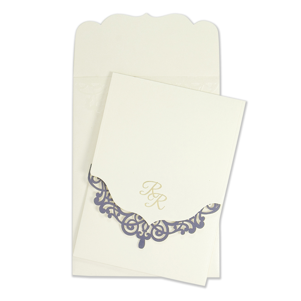 Laser cut invitation card in Ivory and Blue - Click Image to Close